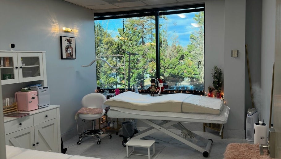 Treatment room at Beauty Blossom in Woodbridge, Virginia, US with a serene view and modern furnishings.