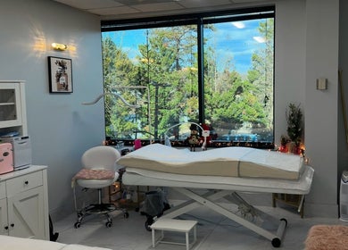 Treatment room at Beauty Blossom in Woodbridge, Virginia, US with a serene view and modern furnishings.