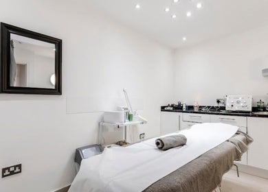 Luxurious treatment room at Rio Edition in London, England, GB, featuring a neatly arranged massage table.