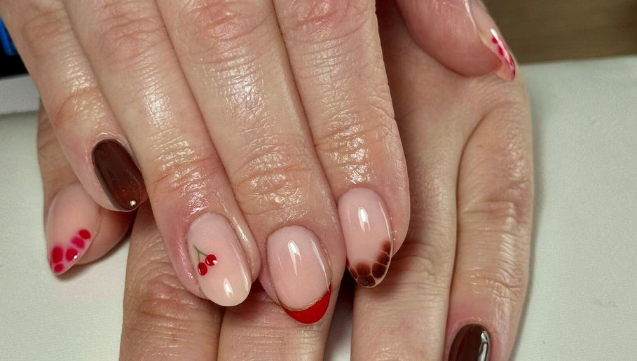 Stylish cherry nail art design by Nails by CG, Invergordon, Scotland, GB. Unique berry designs on natural nails.
