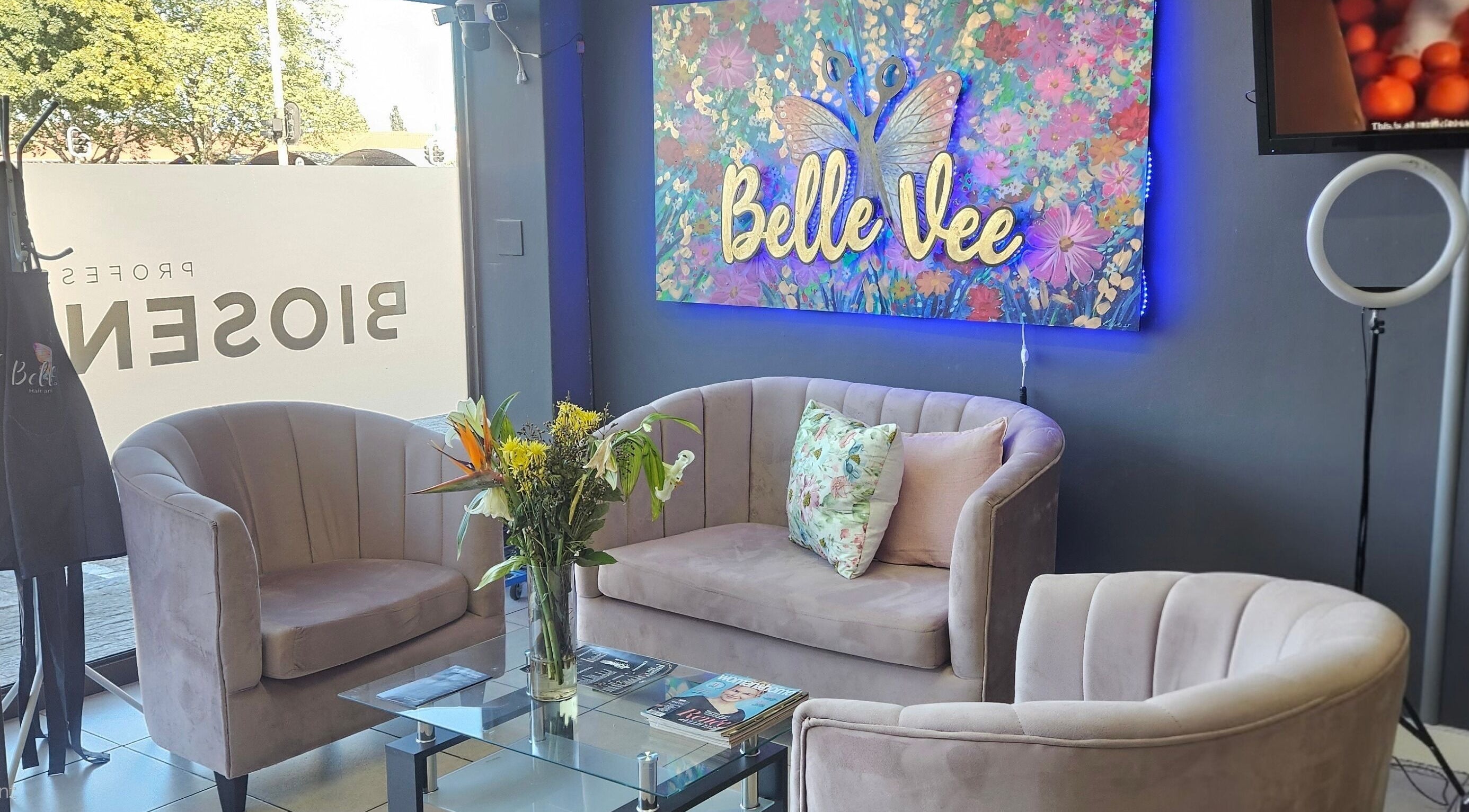 Inviting lounge at Belle Vee Hair and Beauty Studio, George, Western Cape, ZA with elegant decor.