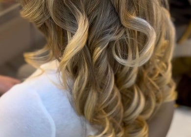 Golden curls hairstyle at Olive's Beauty & Tanning - Beckenham, England, GB salon.