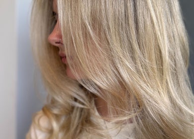 Close-up of styled blonde hair at Studio 94 Hairdressing, Westport, County Mayo, IE.