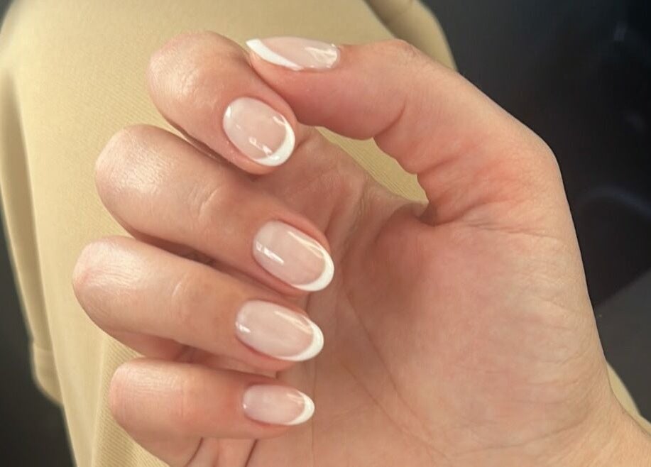 French manicure at Pinky Bar, Bristol, England, GB, showcasing elegant style and precision nail design.