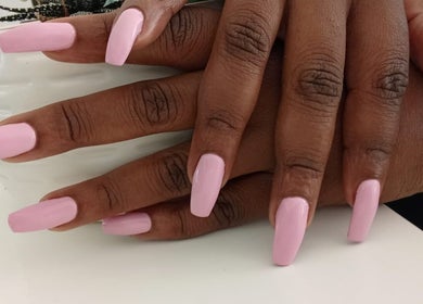Pink polished nails at The Beauty Salon & Company in Roodepoort, Gauteng, ZA.