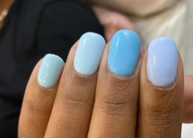 Stylish blue ombre nails at The Beauty Salon & Company, Roodepoort, Gauteng, ZA.