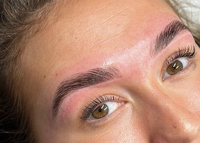 Close-up of beautifully shaped eyebrows at Lulabells Bristol, Bristol, England, GB.