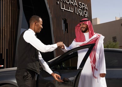Guest receiving a warm welcome at Aurora Spa I أورورا سبا, Riyadh, Riyadh Province, SA.