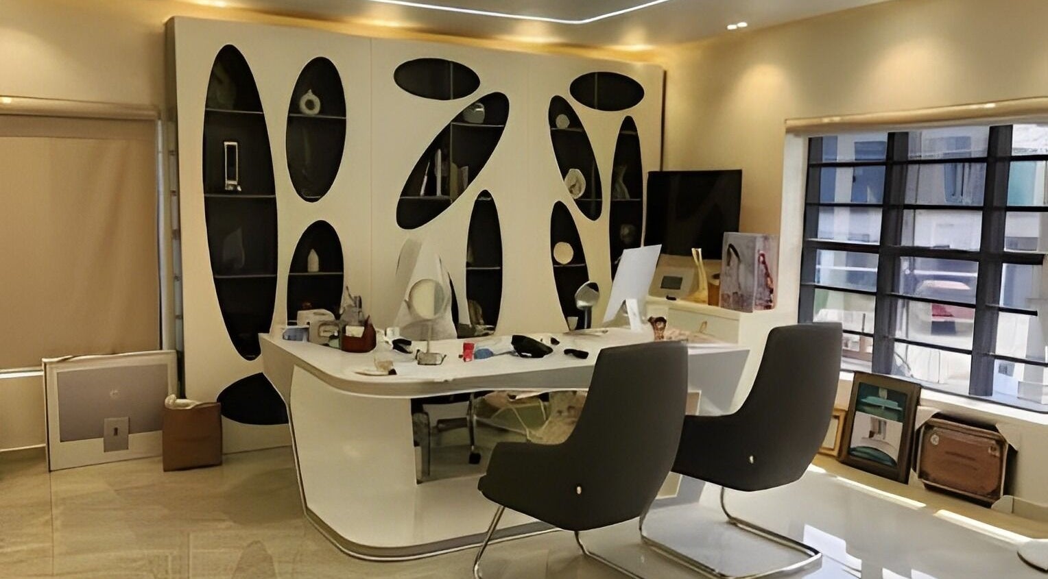 Sophisticated reception area at Indigoluxe spa, Lagos, Lagos, NG with modern decor and furnishings.