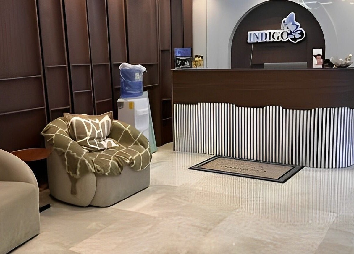Indigoluxe spa reception area with modern decor in Lagos, Lagos, NG.