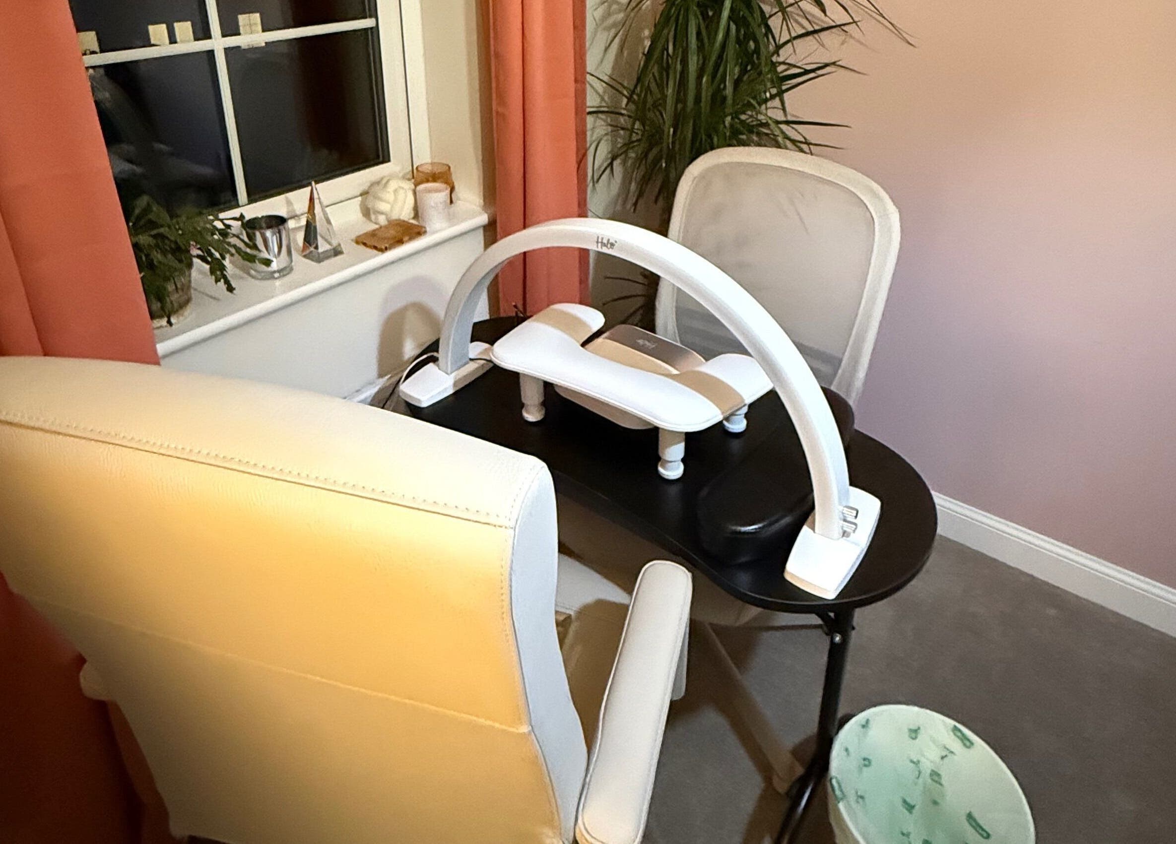 Manicure station at Essence Beauty, cozy ambiance in Barnsley, England, GB with elegant decor.