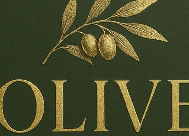 Elegant Olive Studio logo in gold on dark green, Mansfield, England, GB.