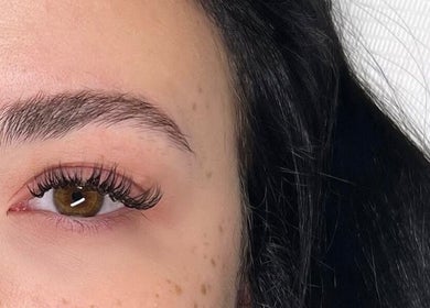 Close-up of meticulously groomed eyebrow and lashes at Signature Aesthetics, London, England, GB.