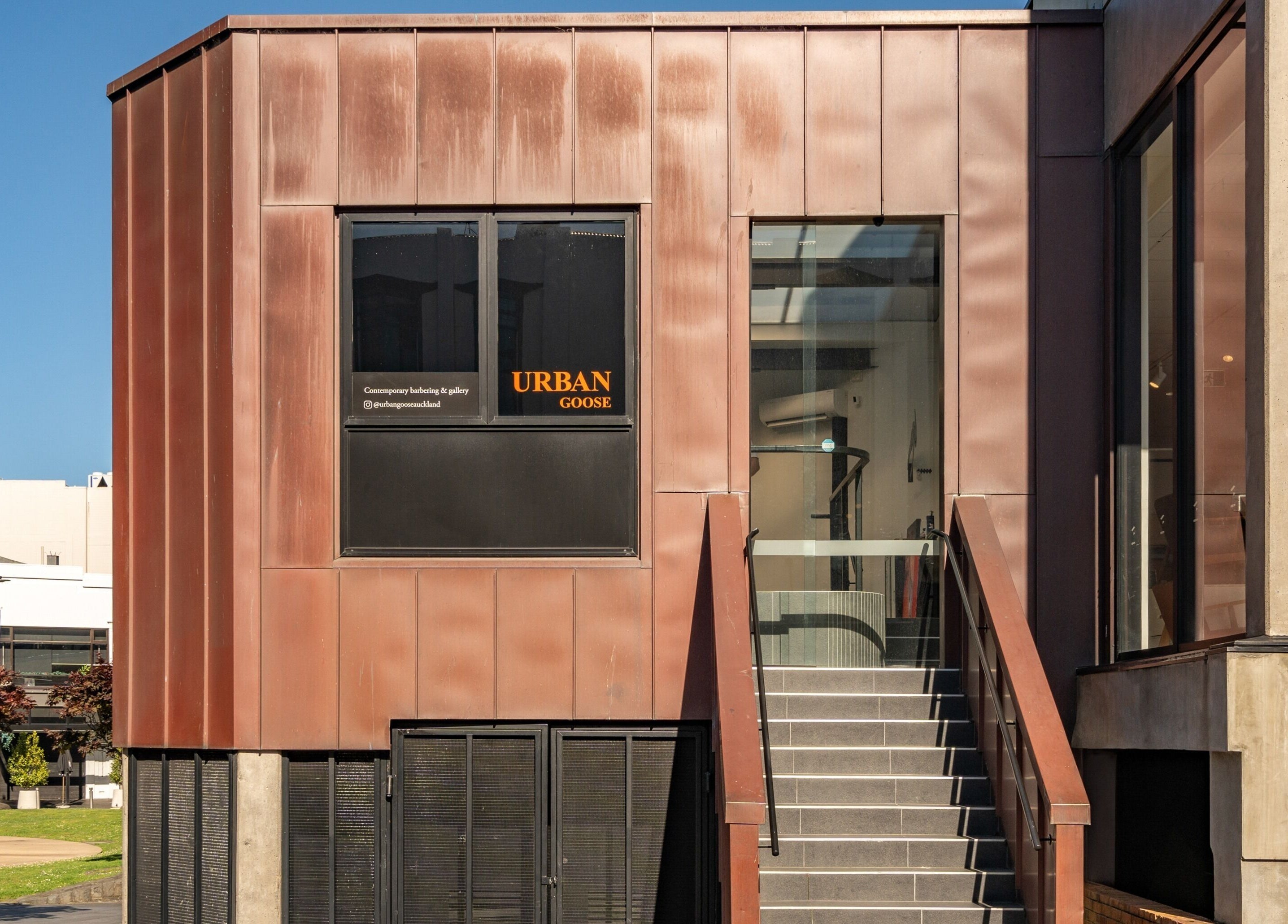 Urban Goose venue entrance in Auckland, NZ with sleek architecture.
