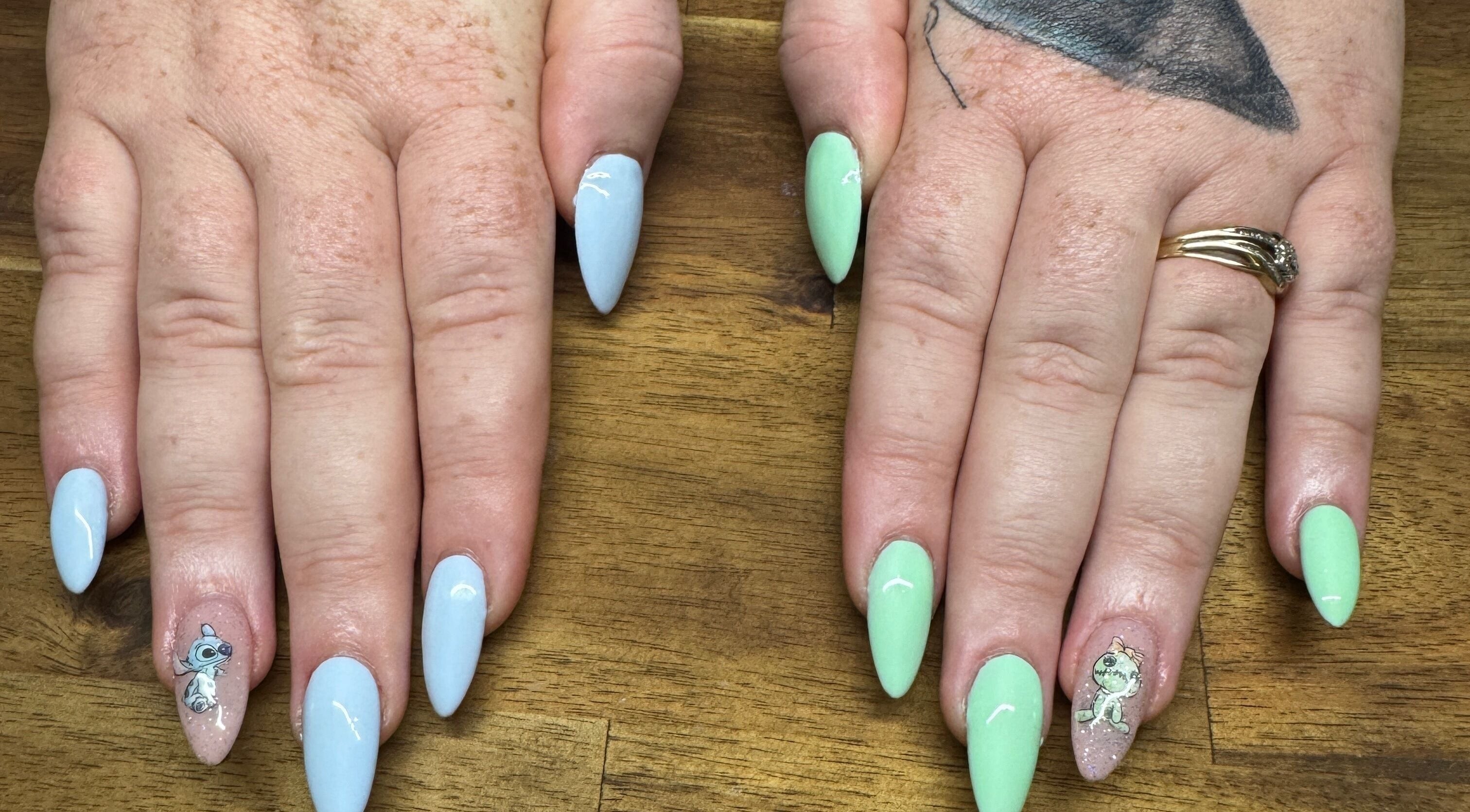 Stylish pastel nail art with cute designs at Bullet Beauty Bar, Meadow Springs, Western Australia, AU.