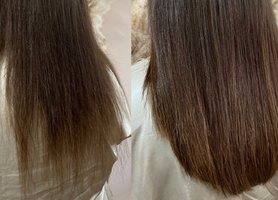 Hair transformation at Goddess Rising Hair Extensions, Belper, England. Before and after extension magic.