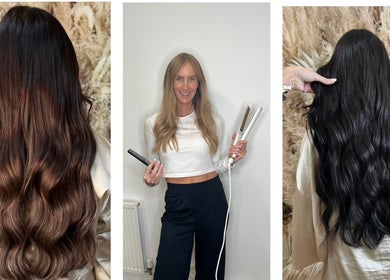 Beautiful hair extensions styled at Goddess Rising Hair Extensions, Belper, England, GB.