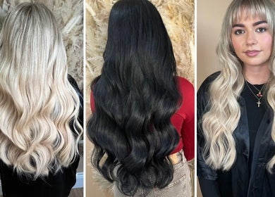 Luxurious hair extensions styled at Goddess Rising Hair Extensions, Belper, England, GB for stunning look.