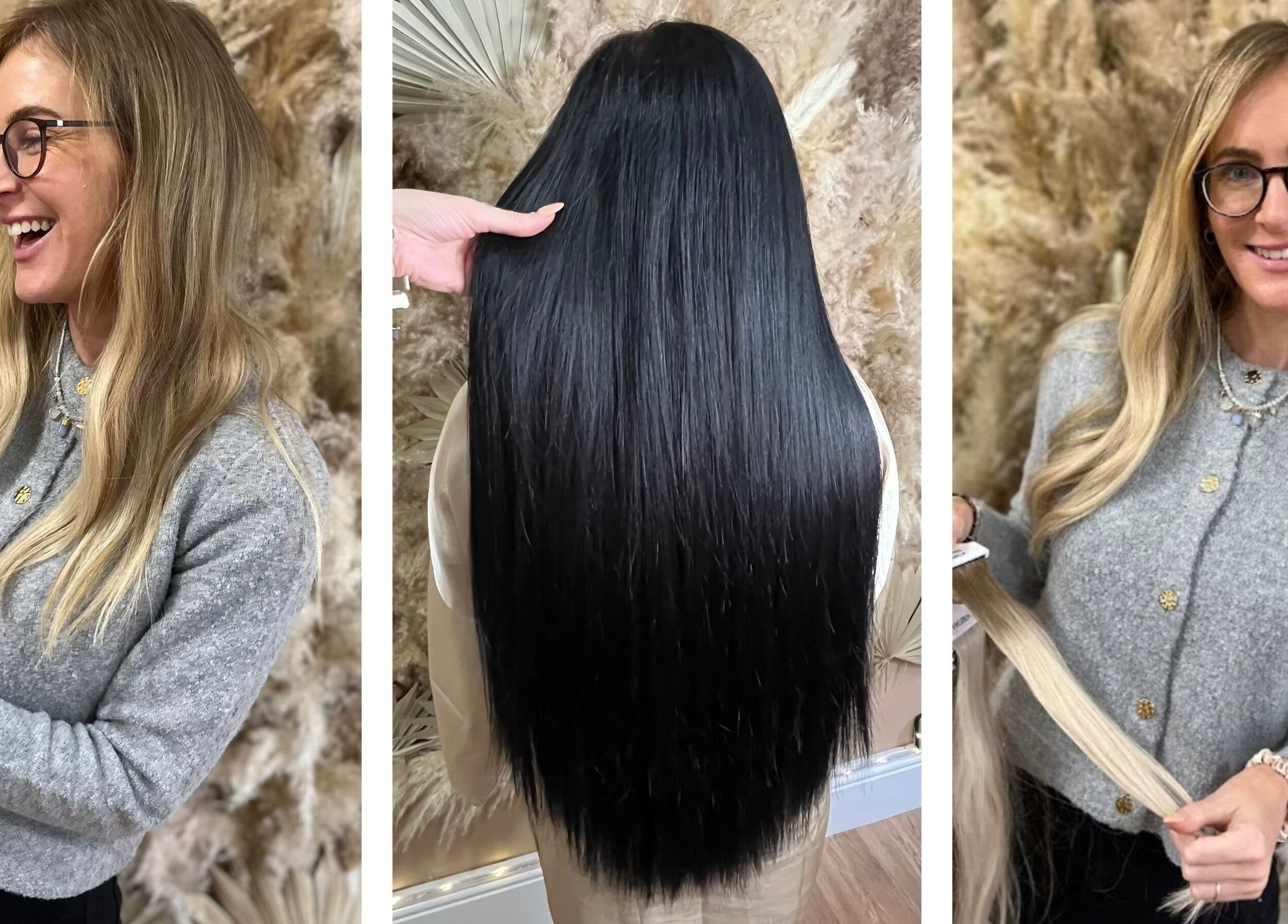 Hair transformation at Goddess Rising Hair Extensions, Belper, England showcasing sleek styles.