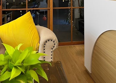 Cozy seating with yellow cushion at Moc Kim Spa And Beauty, Hồ Chí Minh, Hồ Chí Minh, VN.