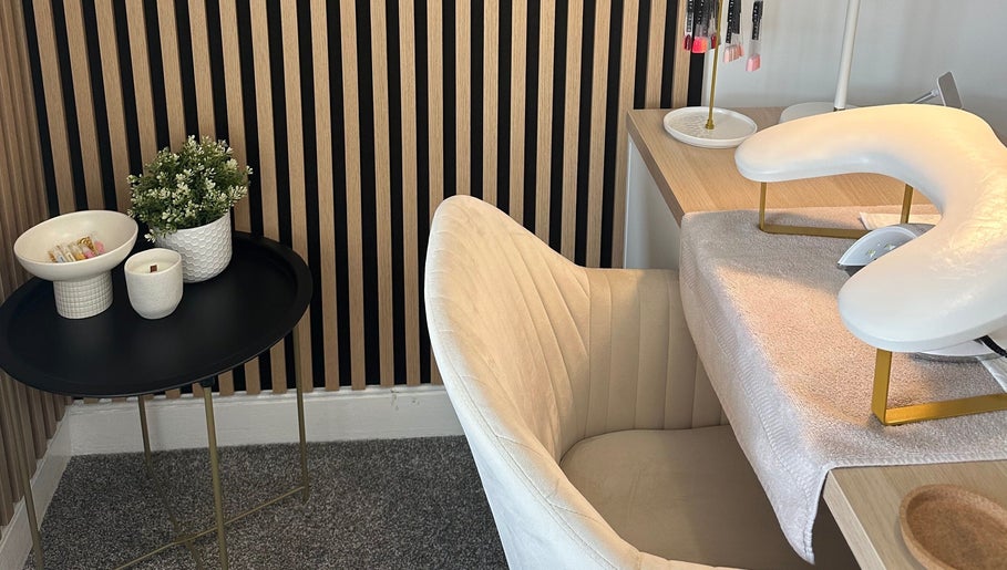 Nail station at Muse Beauty Studio, Port Talbot, Wales, GB, featuring chic decor and relaxing atmosphere.