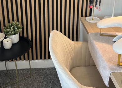 Nail station at Muse Beauty Studio, Port Talbot, Wales, GB, featuring chic decor and relaxing atmosphere.