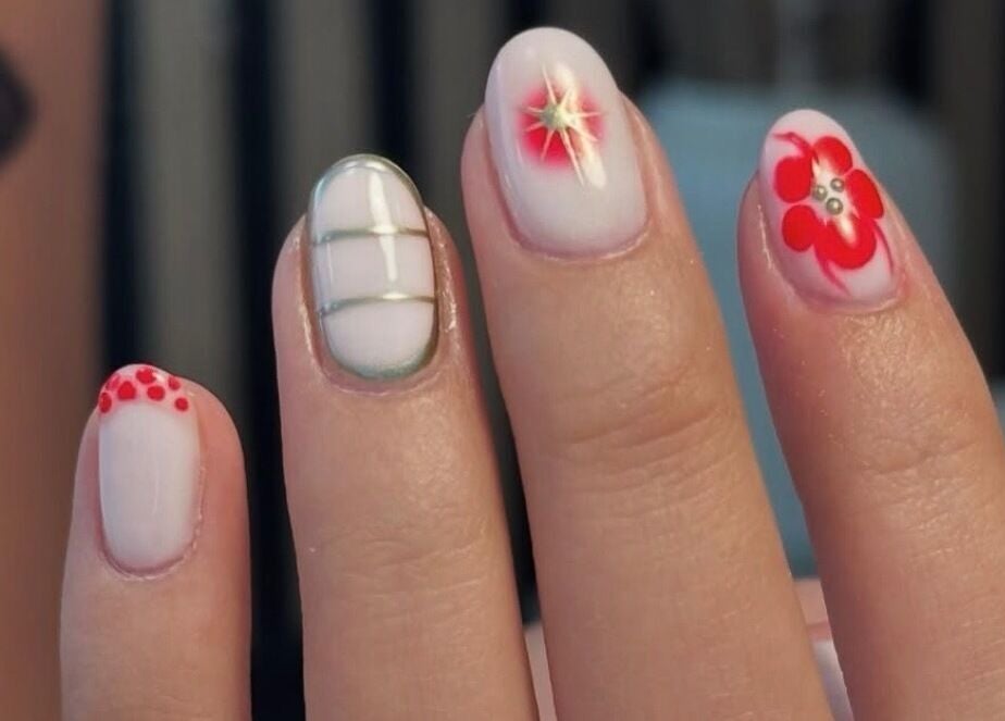 Elegant floral nail design at Muse Beauty Studio, Port Talbot, Wales, GB.