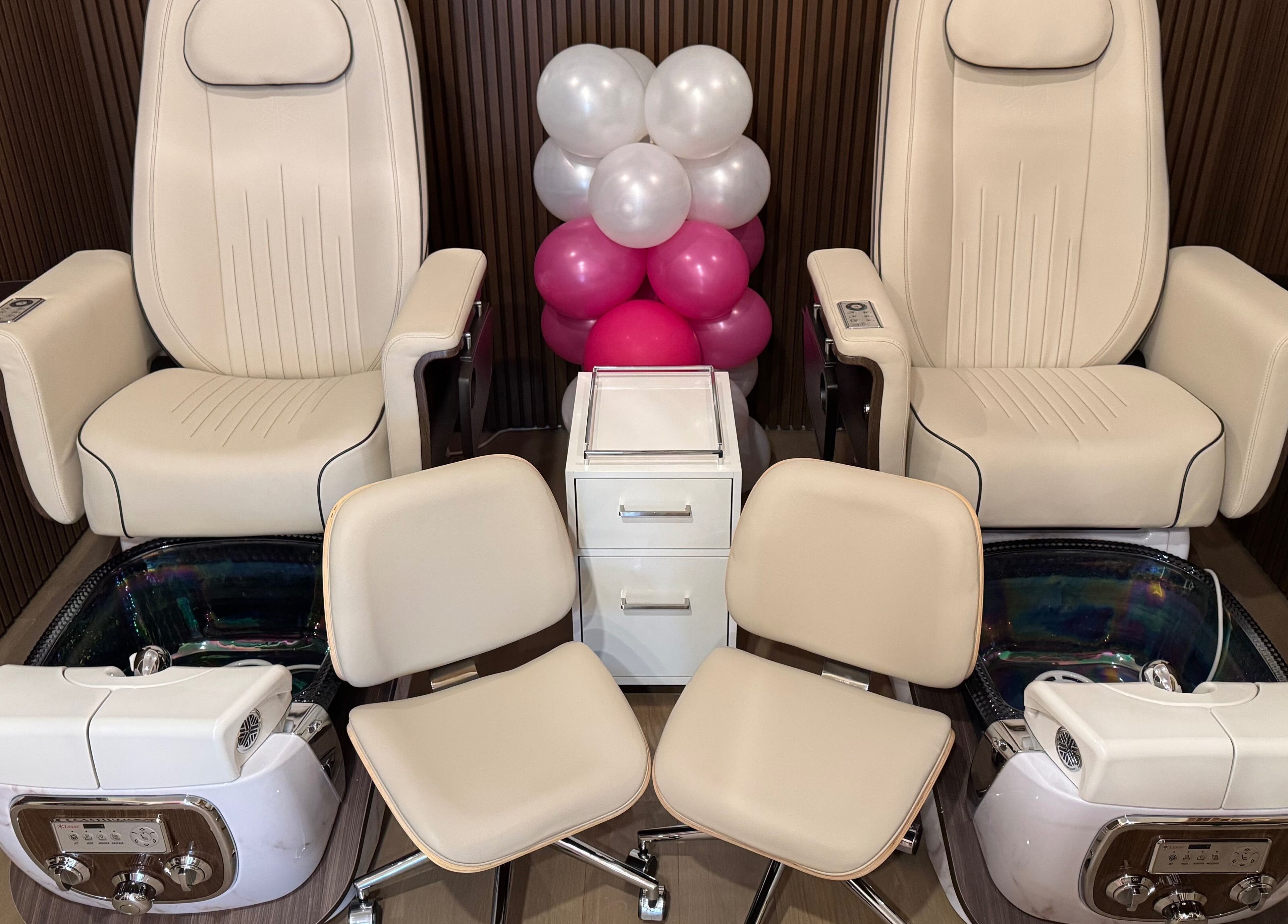 Spa pedicure chairs at The Lotus Center Spa, Virgin Gorda, British Virgin Islands, US, offer luxurious comfort.