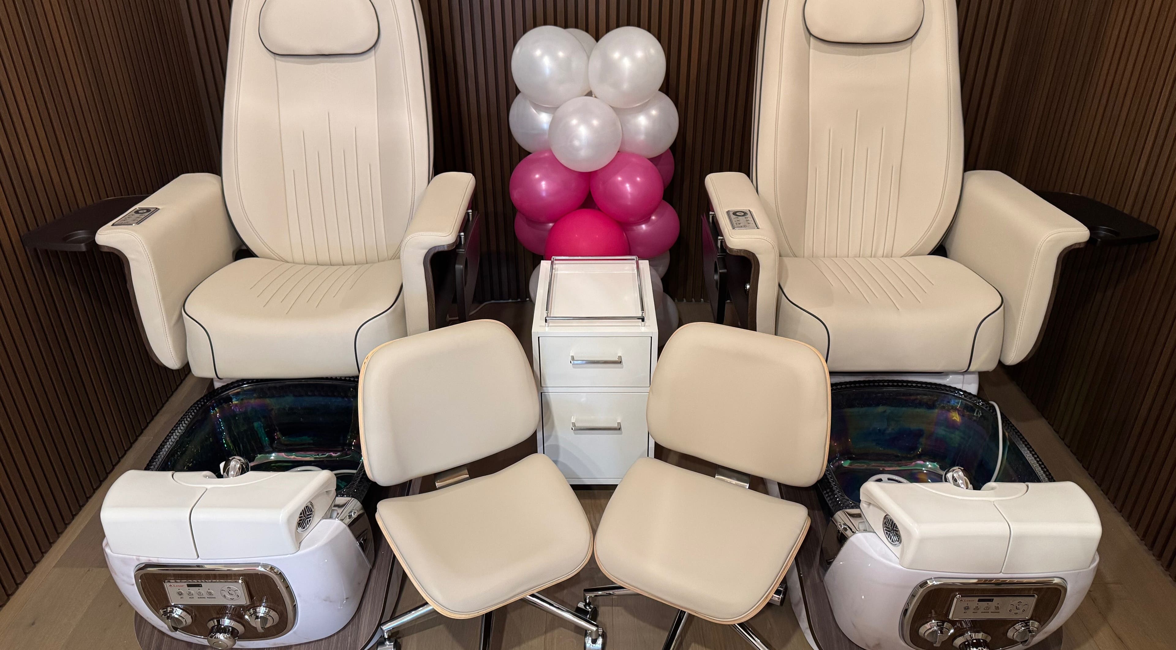 Spa pedicure chairs at The Lotus Center Spa, Virgin Gorda, British Virgin Islands, US, offer luxurious comfort.