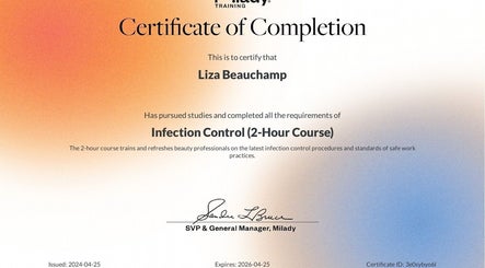 Certificate of Infection Control course completion at Vita Bella LLC, Naugatuck, Connecticut, US.