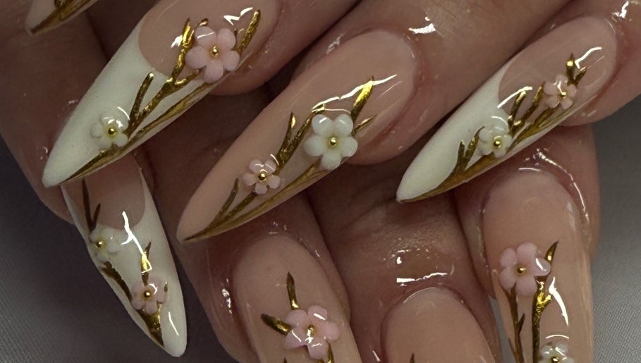 Elegant floral nail design at Gelz by Ellz, Napier, Hawke's Bay Region, NZ. Perfect for a stylish manicure.