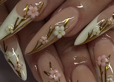 Elegant floral nail design at Gelz by Ellz, Napier, Hawke's Bay Region, NZ. Perfect for a stylish manicure.