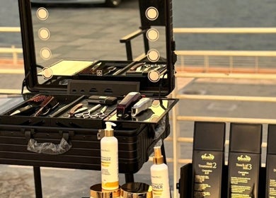Grooming tools and products on display at Triple Nine Barber Gents Care Center, Abu Dhabi, Abu Dhabi, AE.