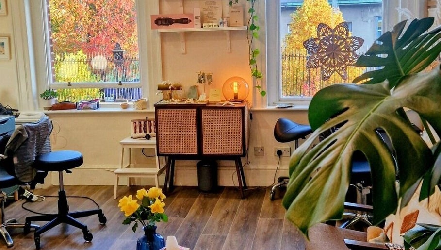 Warm, inviting interior of Emma-Jane Hair @ Salt & Co, Dublin 2, County Dublin, IE, with autumn views.