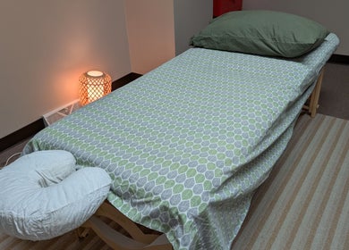 Relaxing massage table setup at Crystal Pavis, LMT, Cromwell, Connecticut, US.