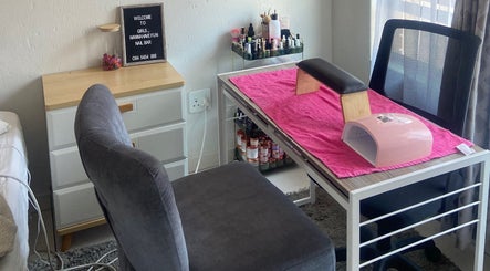 Nail bar setup at GIRLS_WANAHAVEFUN By Irene in Alberton, Gauteng, ZA. Chic workspace with nail supplies.