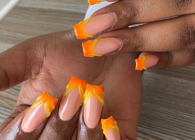 Orange nail art at GIRLS_WANAHAVEFUN By Irene, Alberton, Gauteng, ZA. Showcasing creative hand design.