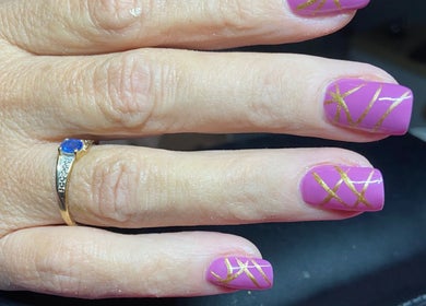 Pink and gold nail art at GIRLS_WANAHAVEFUN By Irene, Alberton, Gauteng, ZA.