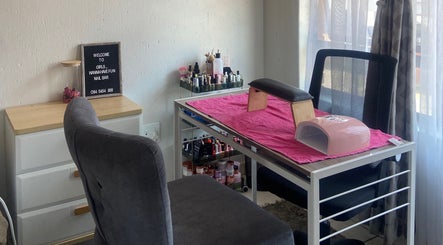 Nail station at Girls Wanahavefun By Irene, Alberton, Gauteng, ZA with manicure tools and polishes.