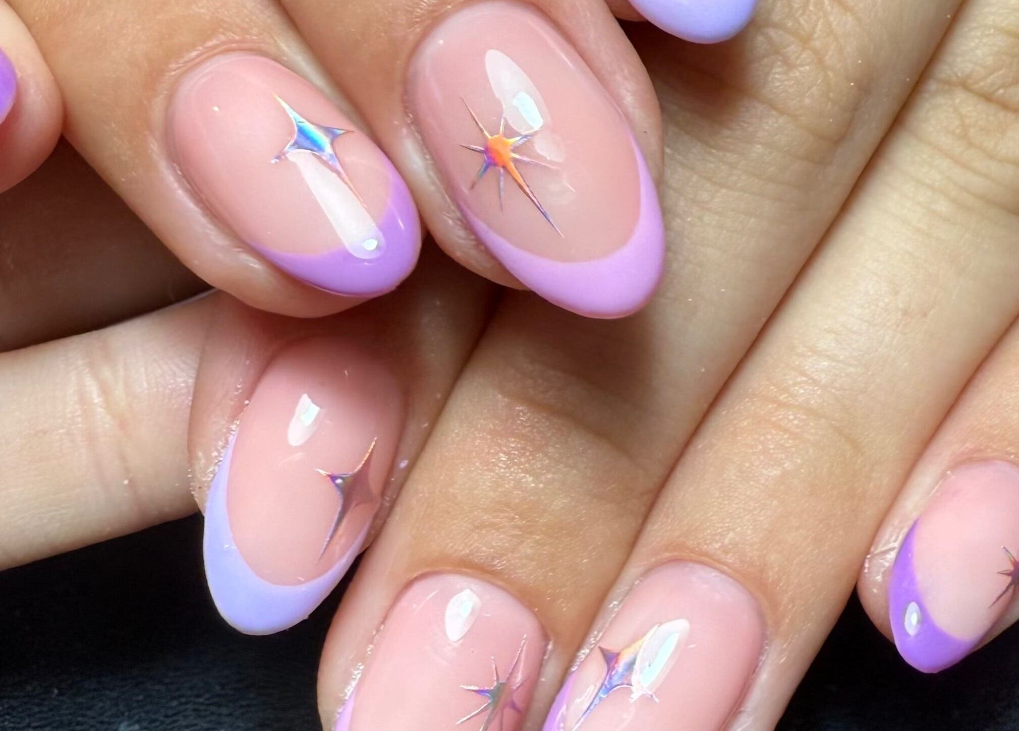 Elegant pastel nail design at Sofs Beauty Bar, Dowlais, Cymru, GB. Vibrant and unique styling.