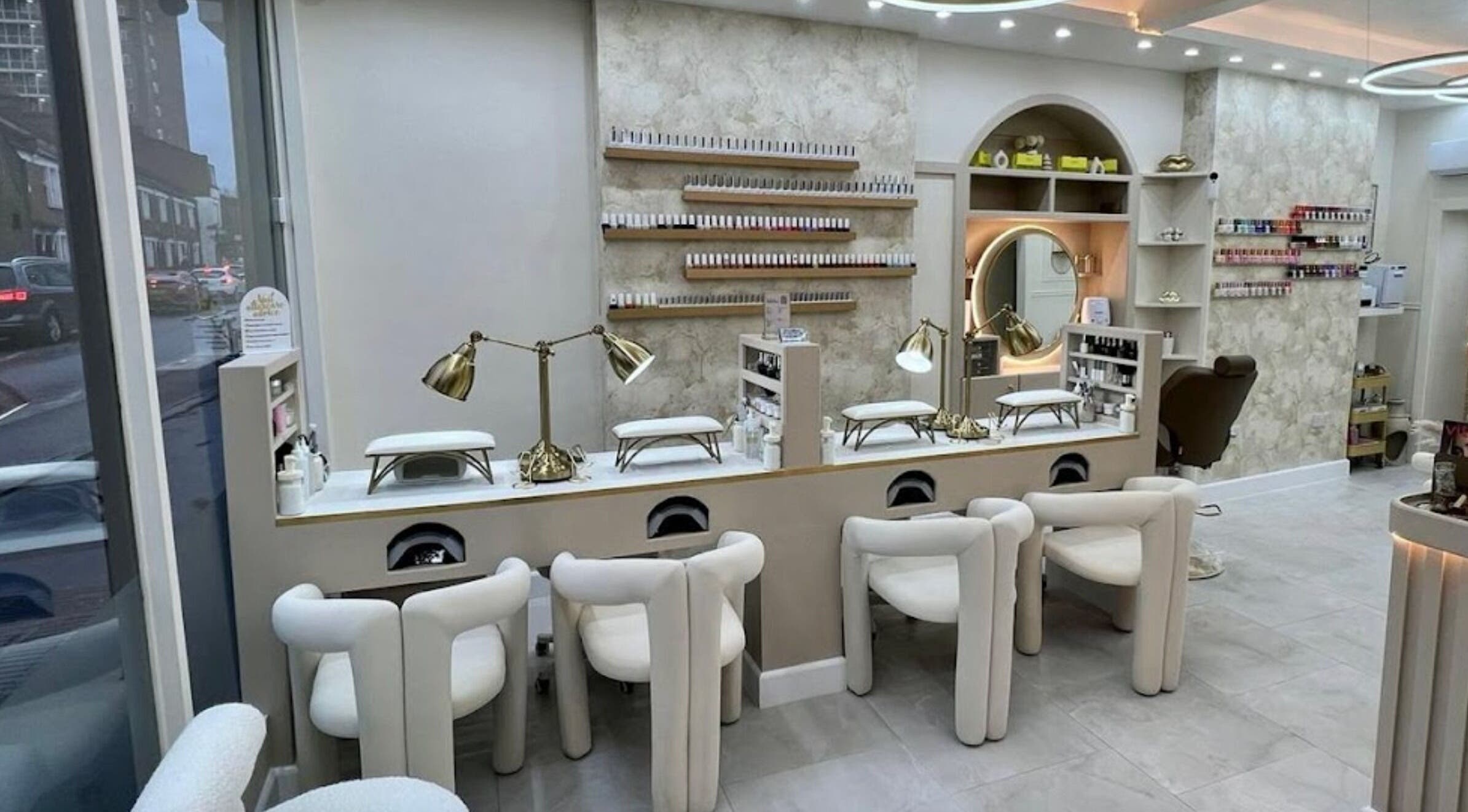 Chic interior of House Of Beauty By Gizem in London, England, GB, featuring stylish seating and modern decor.