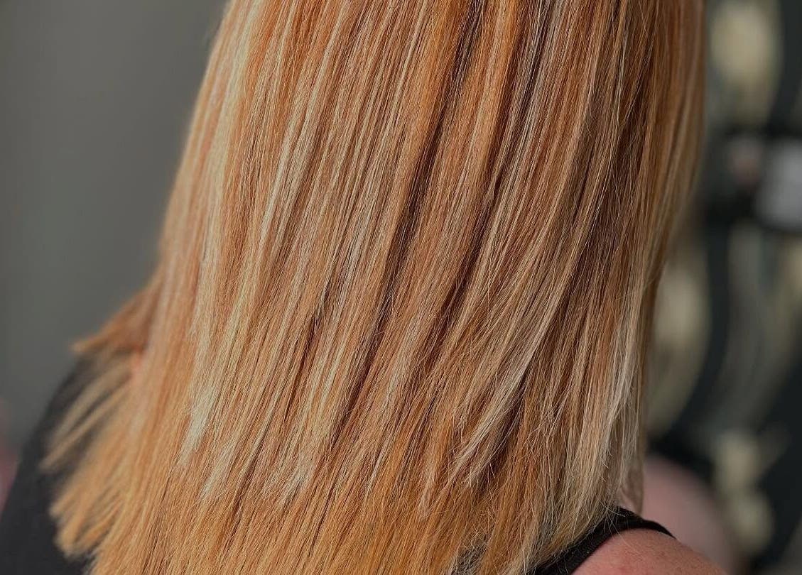 Golden blonde hair beautifully styled at Bendall Beauty, Farnborough, England, GB.