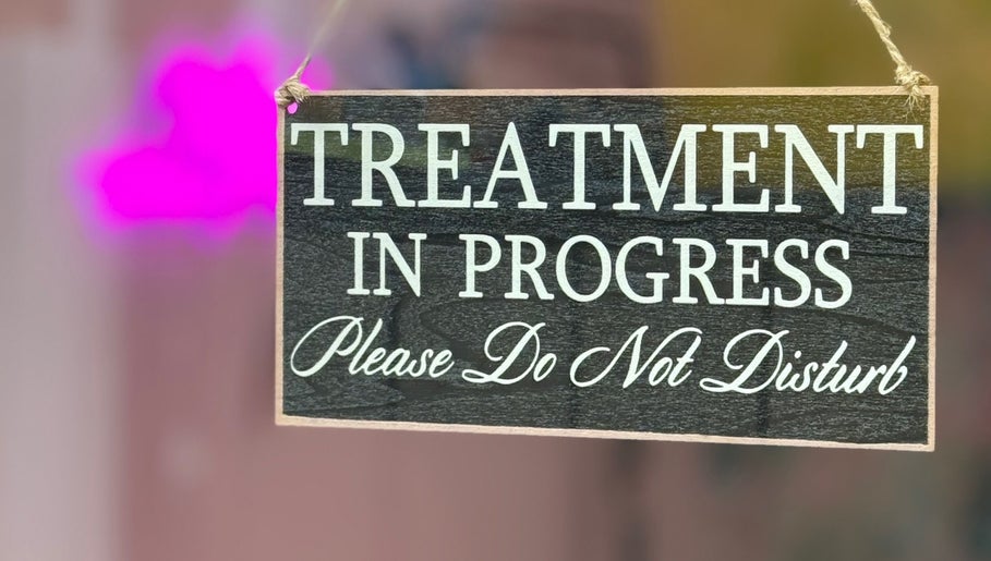 Treatment sign at What the Fluff! Lashes & Brows, Nottingham, England, GB.