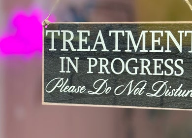 Treatment sign at What the Fluff! Lashes & Brows, Nottingham, England, GB.