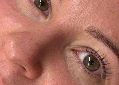 Close-up of expertly shaped brows at What the Fluff! Lashes & Brows, Nottingham, England, GB.