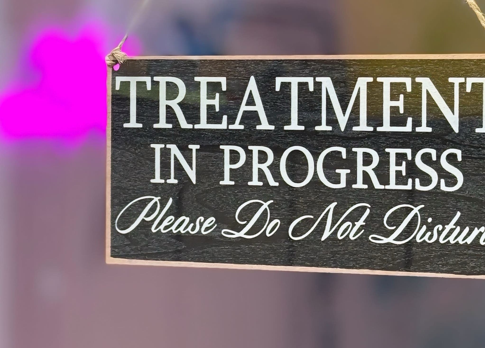 Treatment in progress sign at What the Fluff! Lashes & Brows, Nottingham, England, GB.
