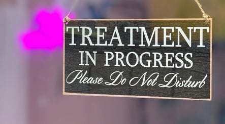 Treatment in progress sign at What the Fluff! Lashes & Brows, Nottingham, England, GB.