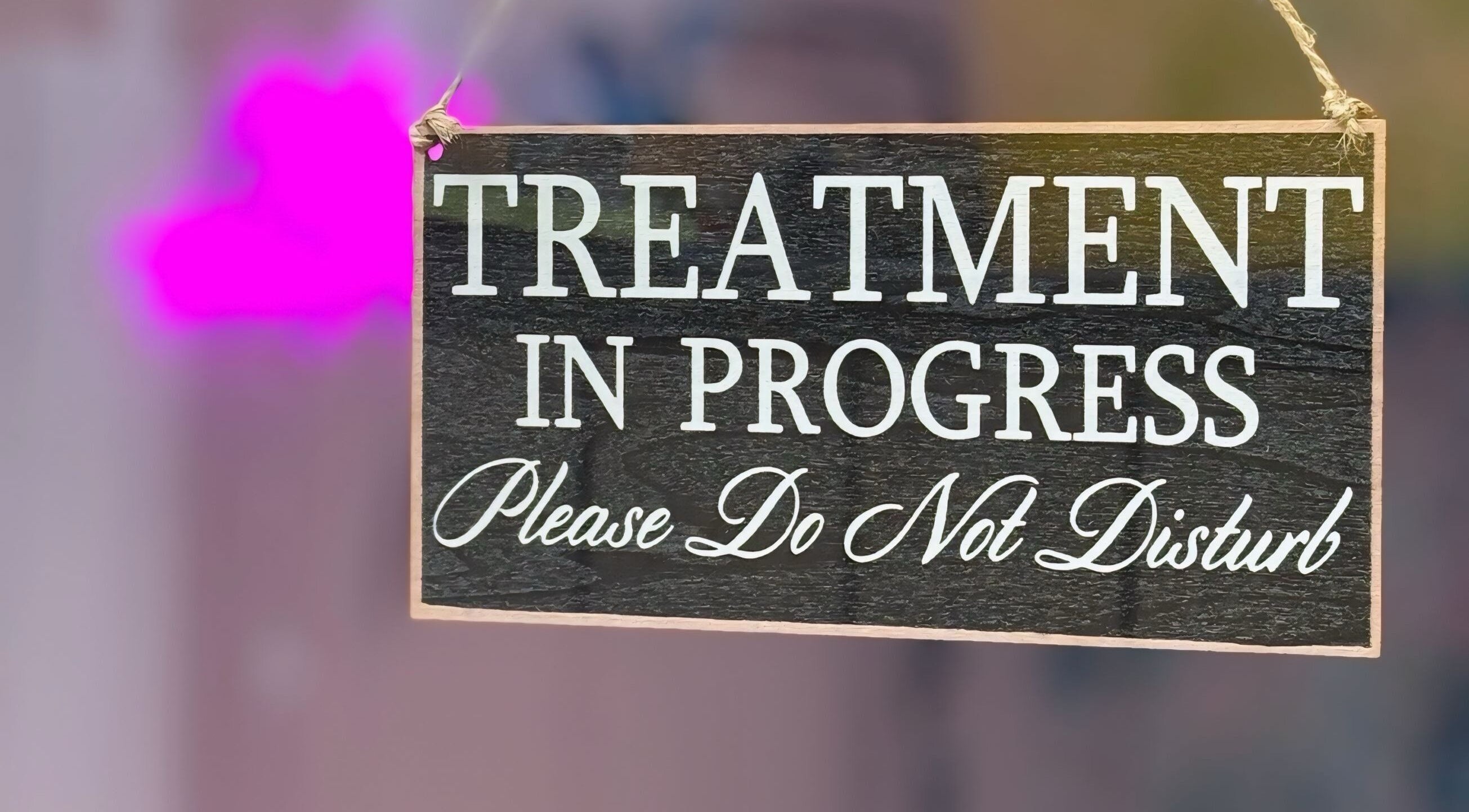 Treatment in progress sign at What the Fluff! Lashes & Brows, Nottingham, England, GB.