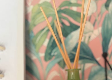 Reed diffuser and lash display at What the Fluff! Lashes & Brows in Nottingham, England, GB.