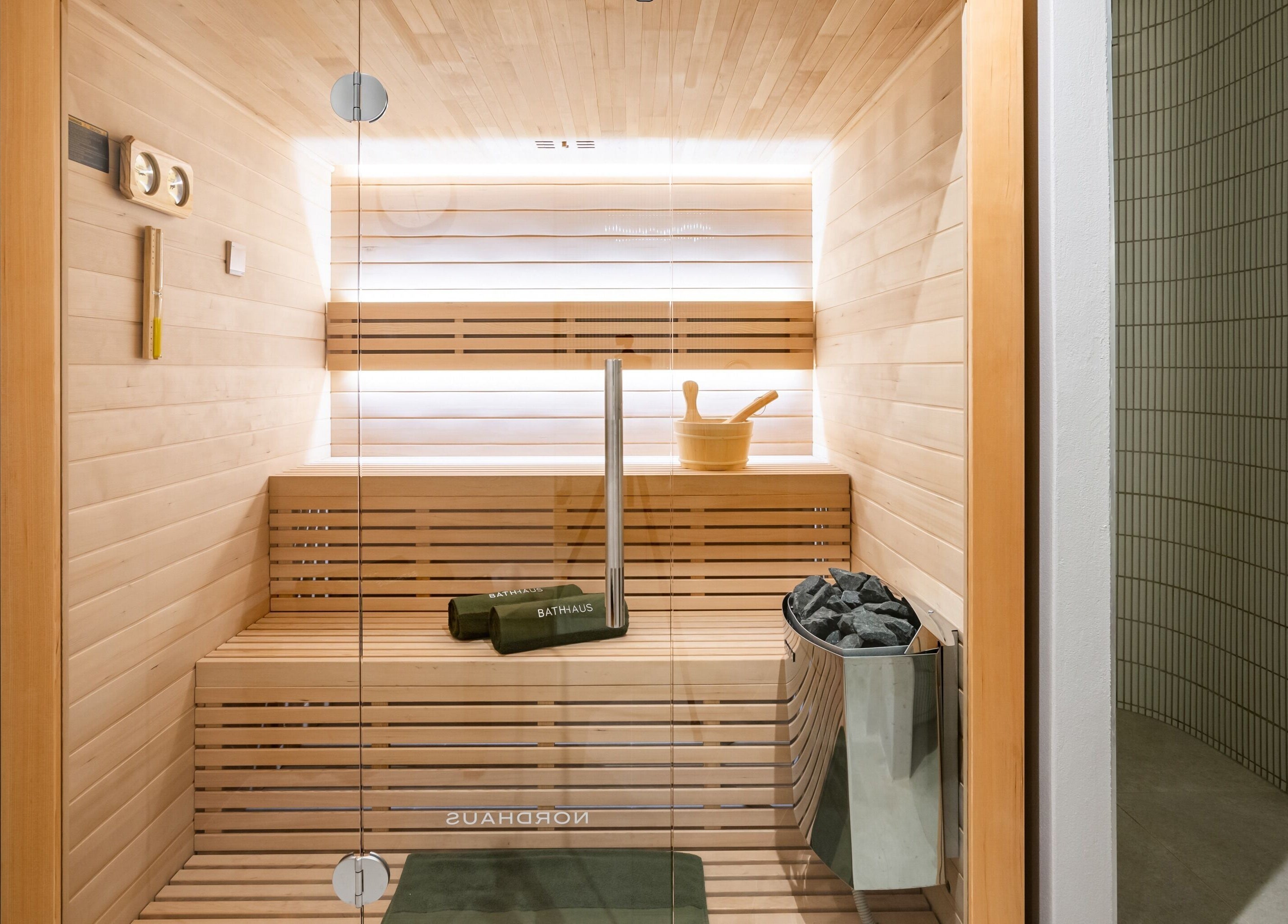 Luxurious sauna at Bath Haus Cronulla, Cronulla, New South Wales, AU, offering relaxation and wellness amenities.